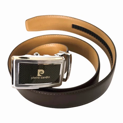 Mens Vintage PIERRE CARDIN Dress Belt Adjustable Ratchet Buckle Silver SZ 29-35" - Image 1 of 4