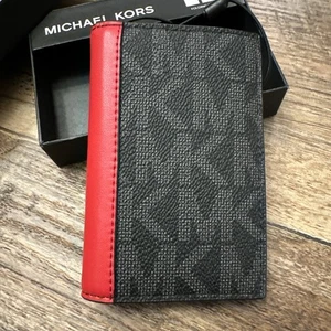 Michael Kors Bright Red Rogue VIF Folding Card Case Wallet Jet Set Mens NEW $88 - Picture 1 of 19