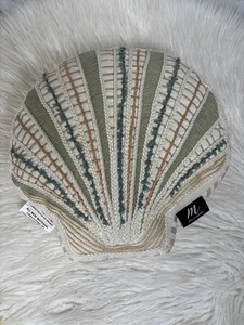 MILLI HOME SHELL PILLOW BEIGE BLUE GREEN COQUINA 100% COTTON - Picture 1 of 7