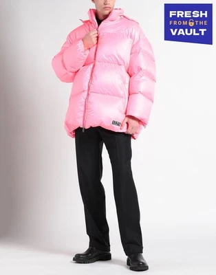 RRP€2400 VALENTINO Down Puffer Jacket Size M Pink Logo Concealed Hood High Neck - Image 1 of 4