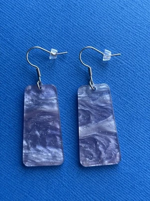 Trapezoid Acrylic Dangle Earrings, Glittery Purple, Surgical Steel Hooks - image 1 of 2
