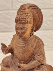 7,5" SCHÖNE NATÜRLICHE HANDGESCHNITZTE MAHAGONIHOLZ LEHRBUDDHA FIGUR - Bild 1 von 11
