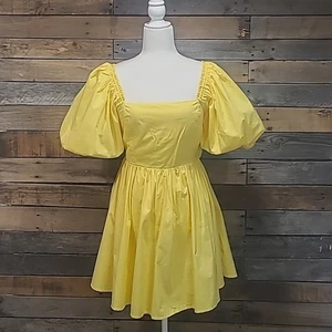 Sweet Lemon Puff Sleeve Smocked Babydoll Peasant Dress Sz Medium Yellow EUC - Picture 1 of 10