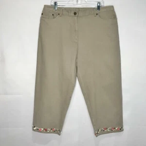 Hearts of Palm Woman’s Capri Pants sz 16 Beige Denim Khaki Elastic High Waist  - Picture 1 of 6
