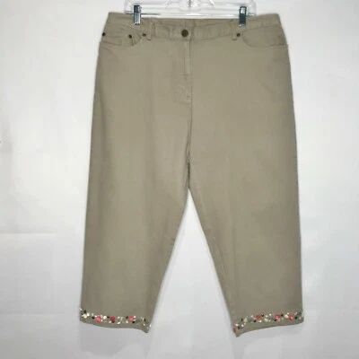 Hearts of Palm Woman’s Capri Pants sz 16 Beige Denim Khaki Elastic High Waist  - Image 1 of 4