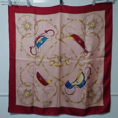 Celine Bufanda Grande 85cm 33′′ Cuadrado Seda Carruaje Rosa Rojo Foto 1 de 4