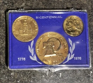 1776-1976 SET OF 3 Bicentennial Gold Plated Coin Set Quarter, Half Dollar, 1$ - Picture 1 of 2