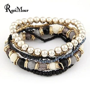 Bracciali Perline Multistrato - Bracciali Elastici Fid Donna Moda Bohémien 1PZ - Foto 1 di 18