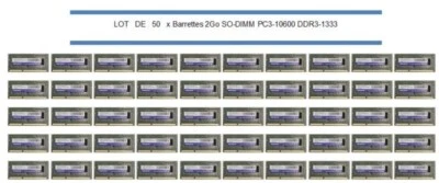 Lot de 50 x Mémoire 2 Go Sodimm DDR3-1333 PC3-10600 2Rx8 ADATA AD3S1333C2G9-BMIK - Photo 1/3