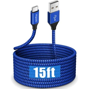 Durable 15ft Nylon Braided USB C Charging Cable for Fast Charging Devices - Photo 1 sur 9