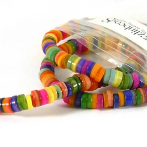 200 cuentas de disco redondela caracol de mar Heishi mezcla de colores arco iris 6 mm x 2 mm - Imagen 1 de 1
