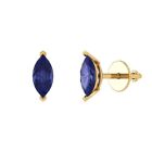 Marquise Cut Lab-Created Sapphire Women's Stud Earring In 14K Yellow Gold Plated