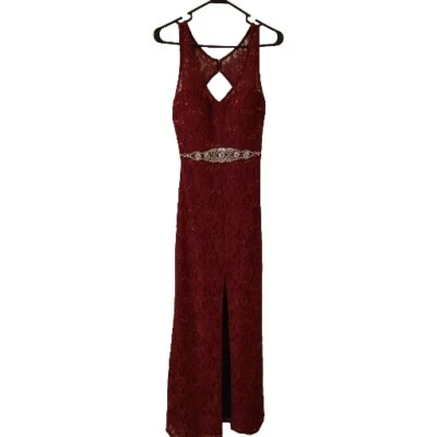 My Michelle Dress Burgundy Evening Gown 7 Formal Long Cruise Gems Sequins Dazzle - Image 1 of 4