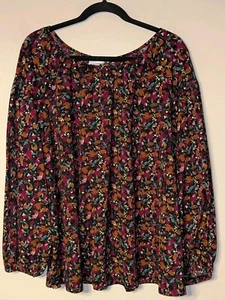 Ava & Viv Women's 2X Floral Print Elastic Cuffs Long Sleeve Flowy Relaxed Blouse - Picture 1 of 9