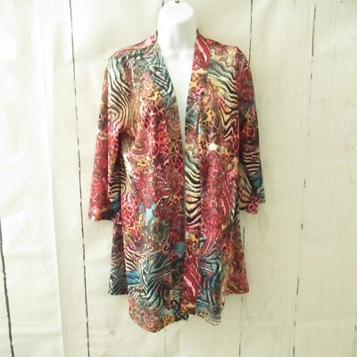 Slinky Brand Kimono Cardigan S Small Mixed Print Open Front Paisley Animal - Image 1 of 4