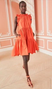 ULLA JOHNSON The Joan Dress Cotton Tiered Ruffle Sleeve Cotton Swing Flare Sz 4 - Picture 1 of 10