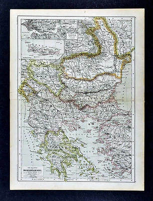 c 1885 哈特尔本地图 - 希腊 - 雅典土耳其在欧洲君士坦丁堡罗马尼亚  — 第 1/3 张图片