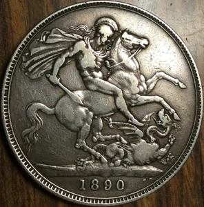 1890 UK GB GREAT BRITAIN SILVER CROWN COIN - Picture 1 of 2