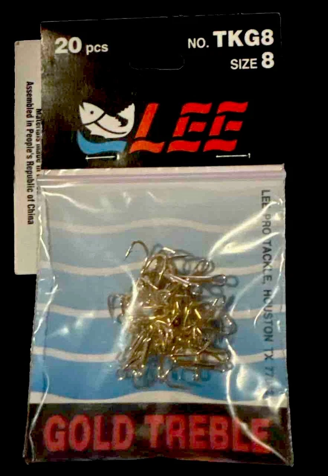 20 Pack~Lee Pro Tackle~TKG8 Gold Treble Hook Size: 8   NEW! - Image 1 of 4