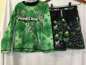 Minecraft Boy Rash Guard Shirt + Shorts 2 pc UPF-50+ Rash Guard Swim Set - Picture 1 of 5