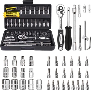 Socket Set, 46PCS 1/4 Inch Wrench Set, Ratchet Wrenches Set with CR-V Sockets Me - Picture 1 of 8