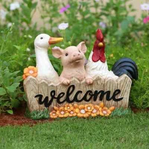 Farm Animal Welcome Statue Outdoor Garden Lawn Yard Patio Deck Decor Decoration - Picture 1 of 5