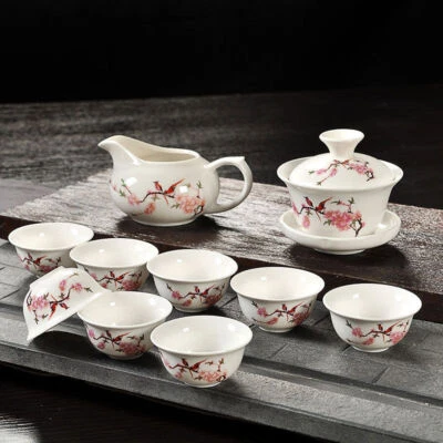 Chinese kungfu tea set porcelain gaiwan tureen covered tea bowl tea cup health - Image 1 of 4