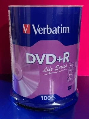 VERBATIM FACTORY SEALED RECORDABLE DVD+R DISCS 100 COUNT 16x 120 MIN 4.7 GB - Image 1 of 2