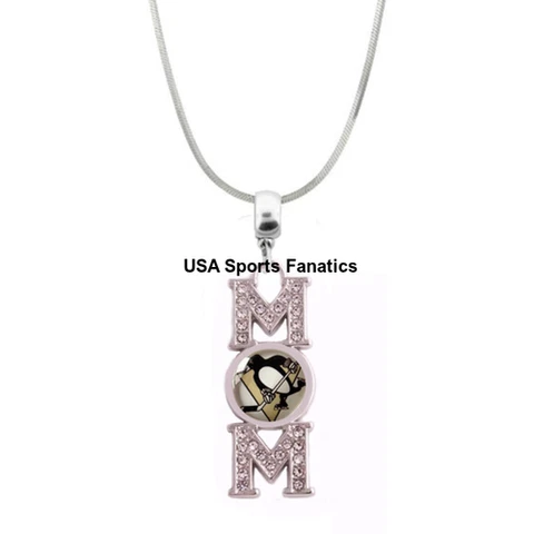 NHL - Pittsburgh Penguins MOM Necklace With Rhinestones On A 925 SS Snake Chain Cover