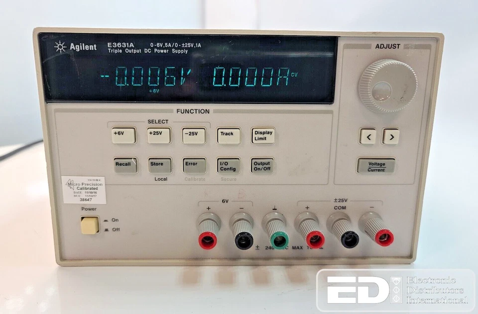 HP E3631A 0-6V/5A, 0-25V/1A, & -0-25V/1A Triple Output DC Power Supply - Image 1 of 4