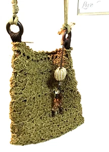 Macramé with Bead Accent Green Crossbody Purse 8” X 9” / 21" Strap Cappelli - Picture 1 of 14