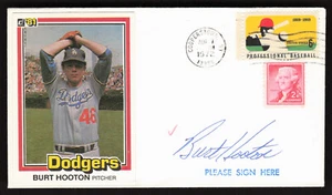 BURT HOOTON Signed Pasted on Baseball Card Envelope FDC Cachet Dodgers Auto - Picture 1 of 2