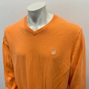 Chaps Sweater V Neck Orange Long Sleeve Cotton Silk Knit - Picture 1 of 3
