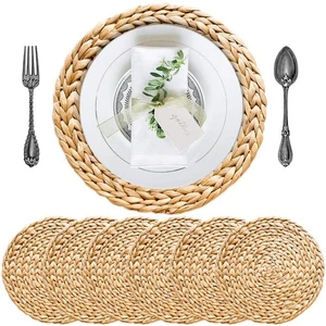 Woven Placemats Set of 6, Table Mats Set of 6, Water Hyacinth Round Placemats... - Picture 1 of 7