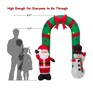 Santa and Snowman 8FT Archway Inflatable Christmas Yard Outdoor Decor LED New - Picture 1 of 5