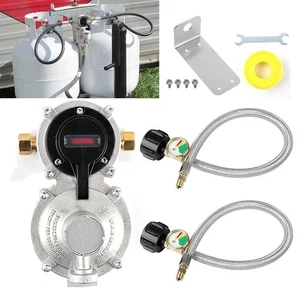 Regulador de propano RV de 2 etapas con medidor, manguera de tanque doble, coletas LP de 18", 3/8" N - Imagen 1 de 14