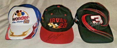 Lot of 3 Racing Caps Ernie Irvan (AUTOGRAPHED) Dale Earnhardt Sr. Ricky Bobbie - Image 1 of 4