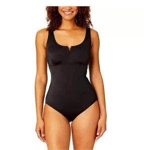 Anne Cole Limited Edition Square Neck One Piece Swimsuit Ribbed Black Medium - Picture 1 of 5