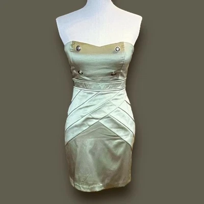 Mini vestido militar de satén Rhapsody verde oliva ceñido al cuerpo sin tirantes S/P nuevo con etiquetas para mujer Foto 1 de 4