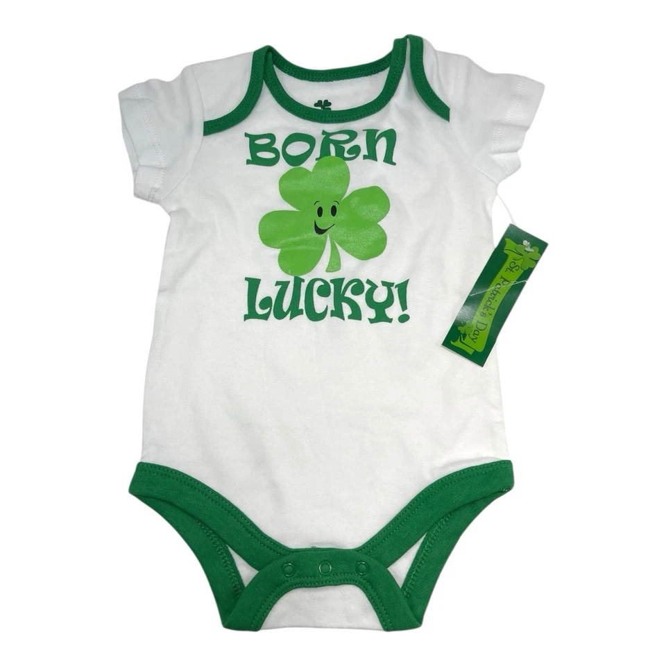 Новый с бирками Born Lucky тела костюм 3-6 месяцев ребенка цельный трилистник St Patrick - Изображение 1 из 4