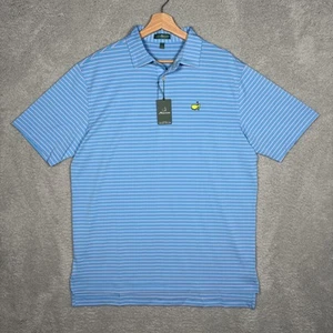 New Masters Peter Millar Blue/Red Stripe Performance Tech Polo Men's L - Picture 1 of 9