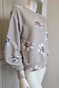 Mello Day Floral Print  Puff Sleeve Grey Sweatshirt Sz M Cotton Blend - Picture 1 of 9