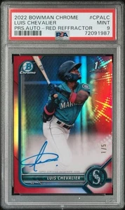 ⚾️ LUIS CHEVALIER 2022 Bowman Chrome 1st True RED Refractor SP RC Auto /5 PSA 9 - Picture 1 of 2