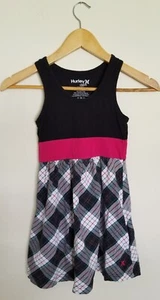 Hurley Girls Black White Pink Plaid Sleeveless Dress With Pockets. Size S 6-7 - Picture 1 of 5
