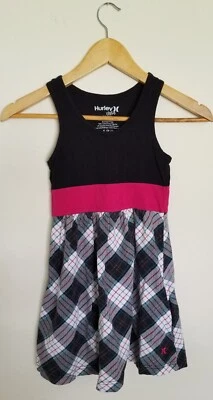 Vestido Hurley Niñas Negro Blanco Rosa Sin Mangas a Cuadros con Bolsillos. Talla S 6-7 Foto 1 de 4