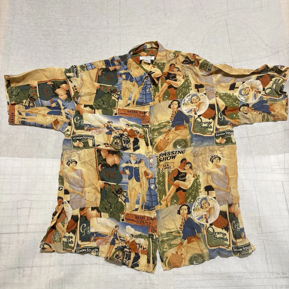 РЕДКАЯ Citron Санта-Моника фильмы пляж женщин и мужчин тема шелковая рубашка мужская M - Изображение 1 из 4