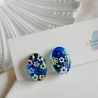 Resin Stud Earrings with Maurano Glass Beads, Light Weight Millefiori Earrings