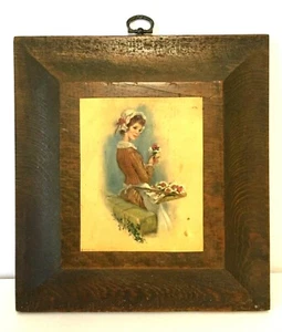 1962 Strevens Victorian Ladies Flower-girl Printed Picture Wood Tablet DAC NY - Picture 1 of 9