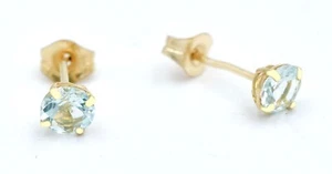 GENUINE 0.38 Cts AQUAMARINE STUDS EARRINGS 14K GOLD - 3mm Free Appraisal Service - Picture 1 of 3