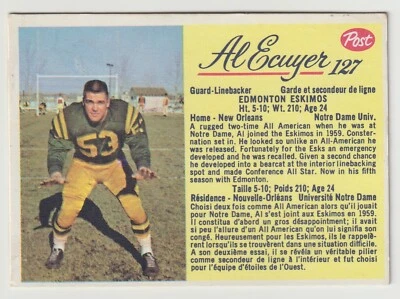 1963 Post CFL Al Ecuyer Card #127 Edmonton Eskimos Notre Dame - Image 1 of 2